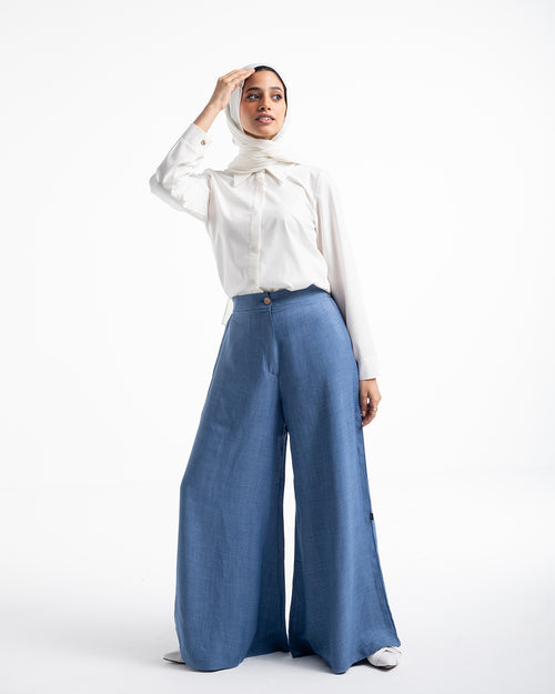 Linen Wide leg pants Blue C120
