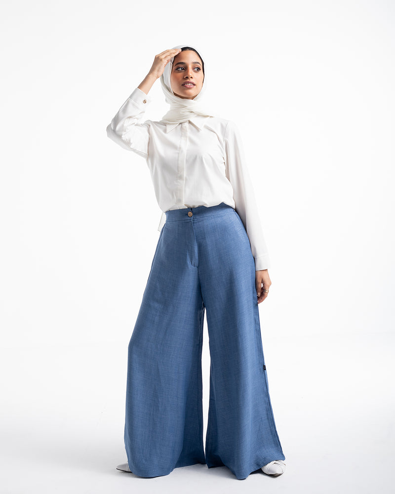 Linen Wide leg pants Blue C120