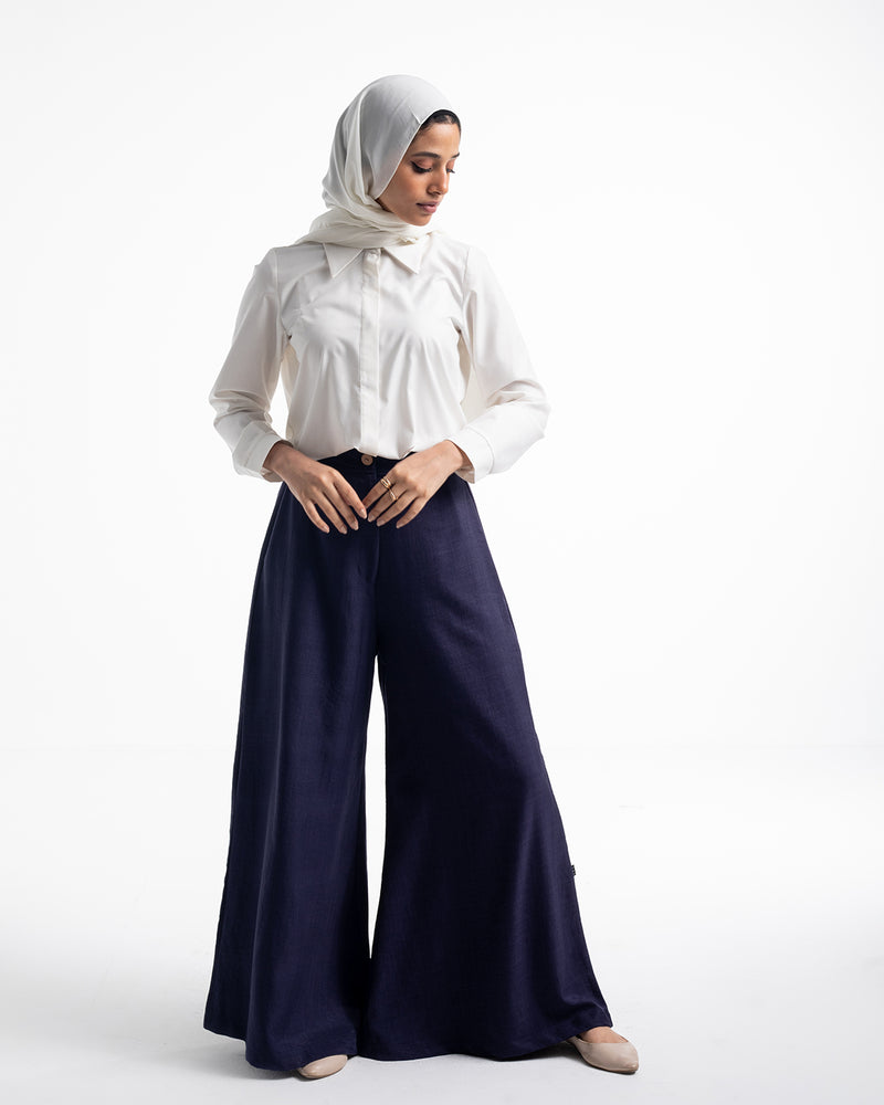 Linen Wide leg pants Navy C120