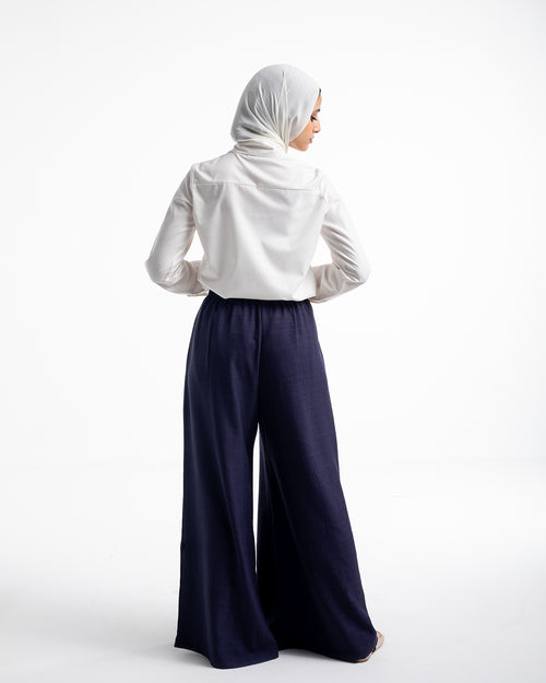 Linen Wide leg pants Navy C120
