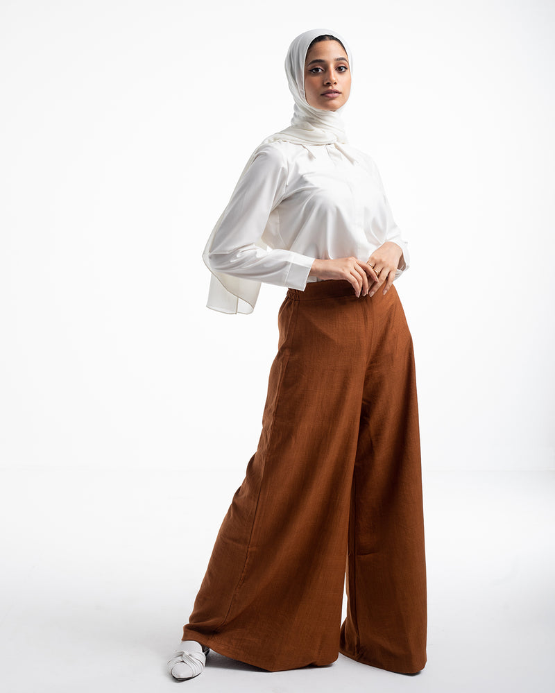Linen Wide leg pants Rust Brown C120