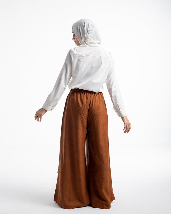 Linen Wide leg pants Rust Brown C120