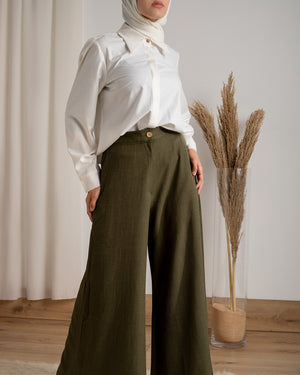 Linen Wide Leg Pants Olive C120