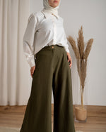 Linen Wide Leg Pants Olive C120