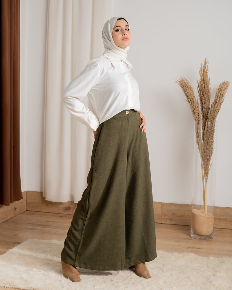 Linen Wide Leg Pants Olive C120