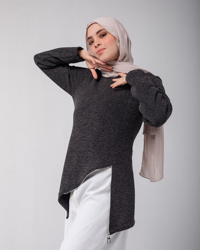 Asymmetric Zipper Pullover Grey C172