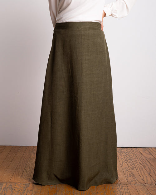 Linen Maxi Skirt Olive C119
