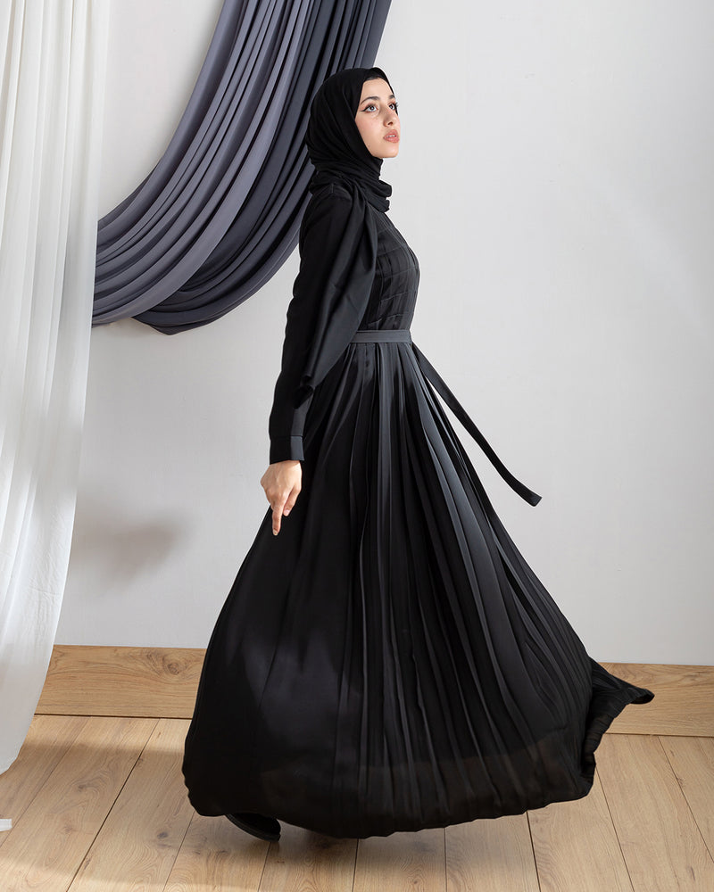 Pleated Silk Abaya C98