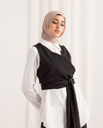 Linen Wrap Vest Black C114