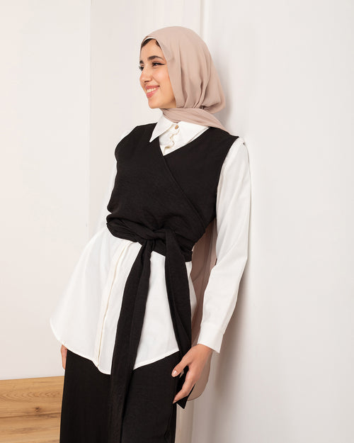 Linen Wrap Vest Black C114