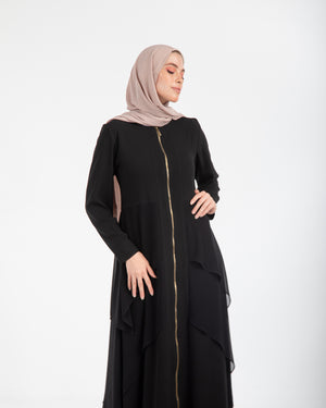 Layered Chiffon Abaya with Gold Zipper C161