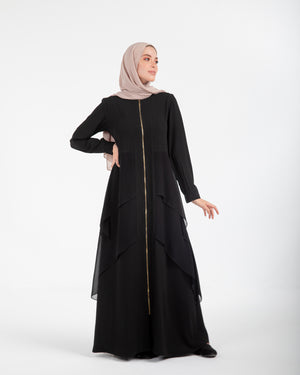 Layered Chiffon Abaya with Gold Zipper C161