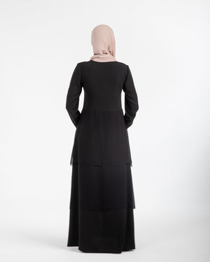 Layered Chiffon Abaya with Gold Zipper C161