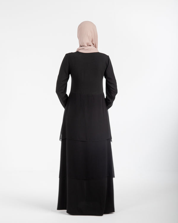 Layered Chiffon Abaya with Gold Zipper C161