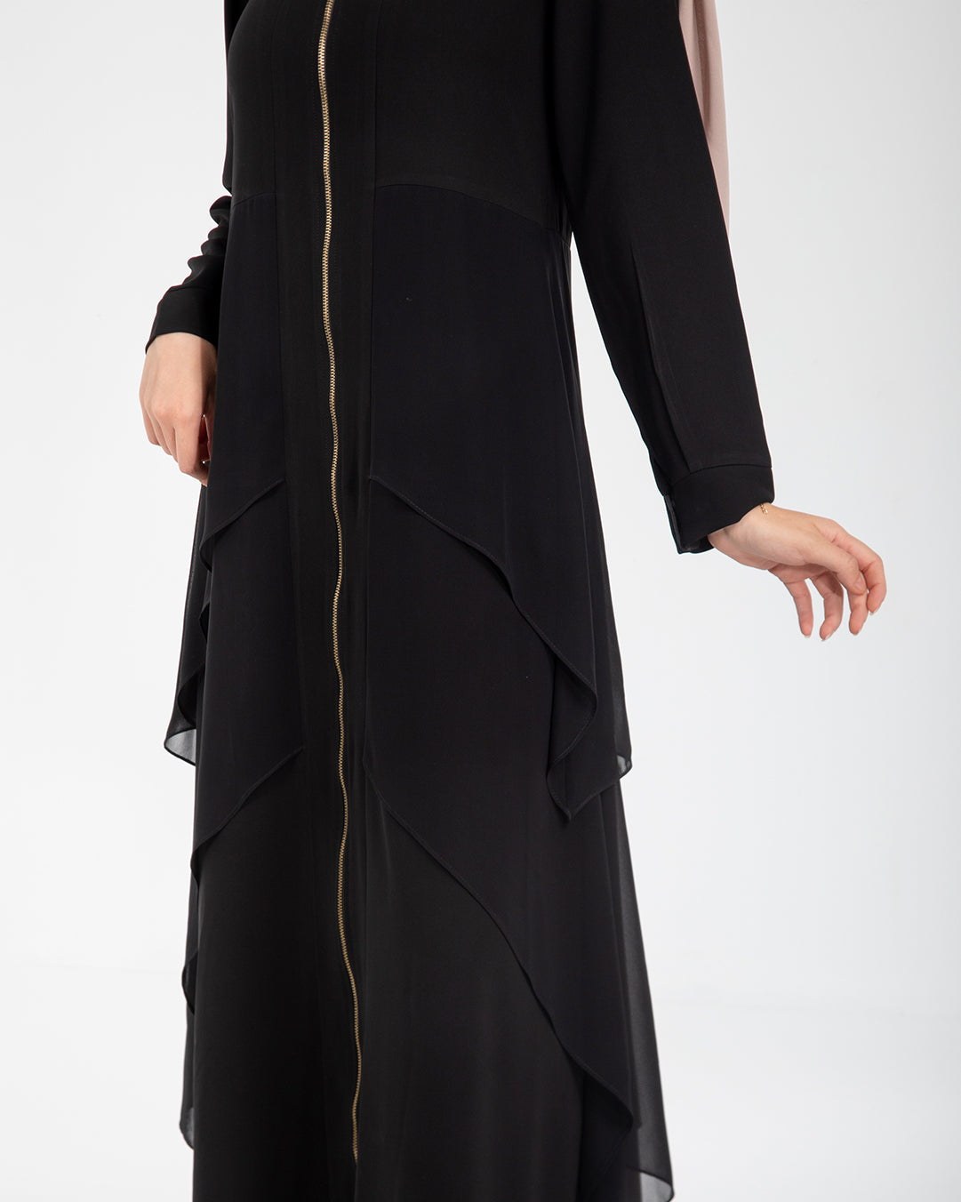 Layered Chiffon Abaya with Gold Zipper C161