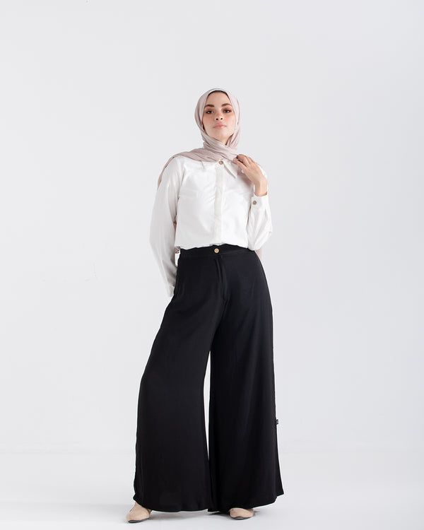 Linen Wide leg pants Black C120